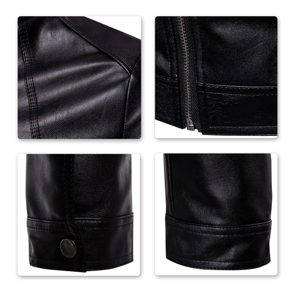 Youthup Mens Zipper Bomber All-Match Leather Motorcycle Jacket