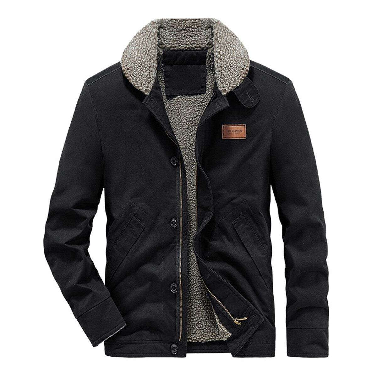 YOUTHUP Mens Outdoor Casual Windproof Jacket Fur Collar Thickened Fleece Coat