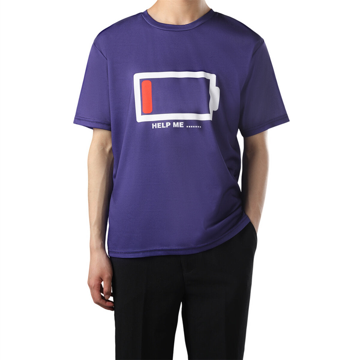 Youthup Mens T-Shirts HELP ME Funny Low Battery Humor Tee
