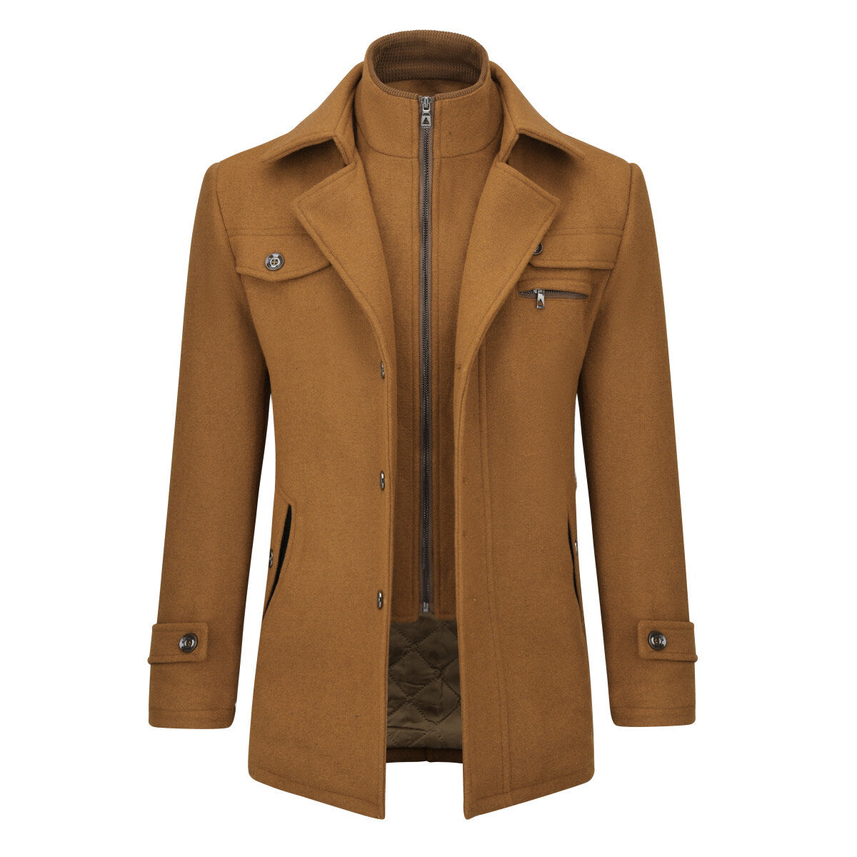 YOUTHUP Mens Wool Coats Military Winter Double Collar Trench Coat Thick Casual Peacoat