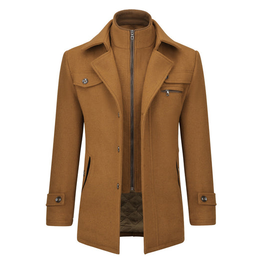 YOUTHUP Mens Wool Coats Military Winter Double Collar Trench Coat Thick Casual Peacoat