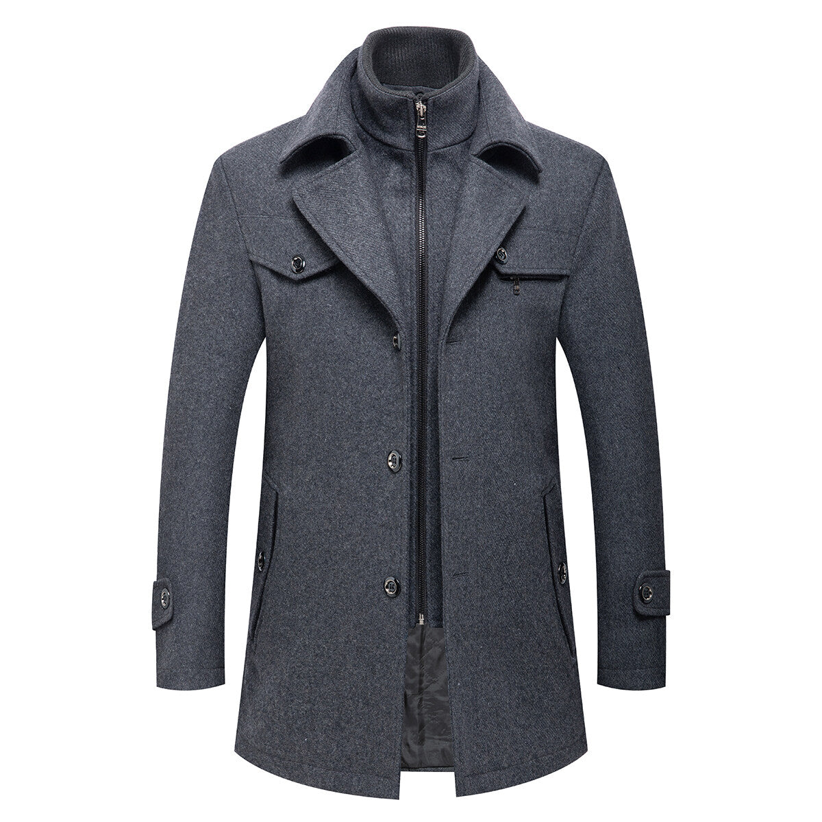 Youthup Mens Lapel Double Collar Slim Fit Wool Pea Coat