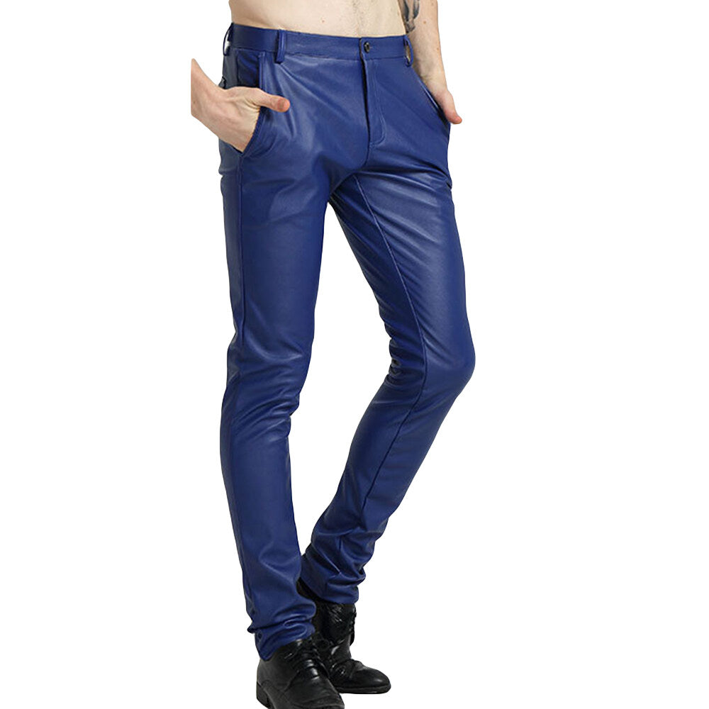 Youthup Mens Fleece-Lined Straight-Leg Leather Pants