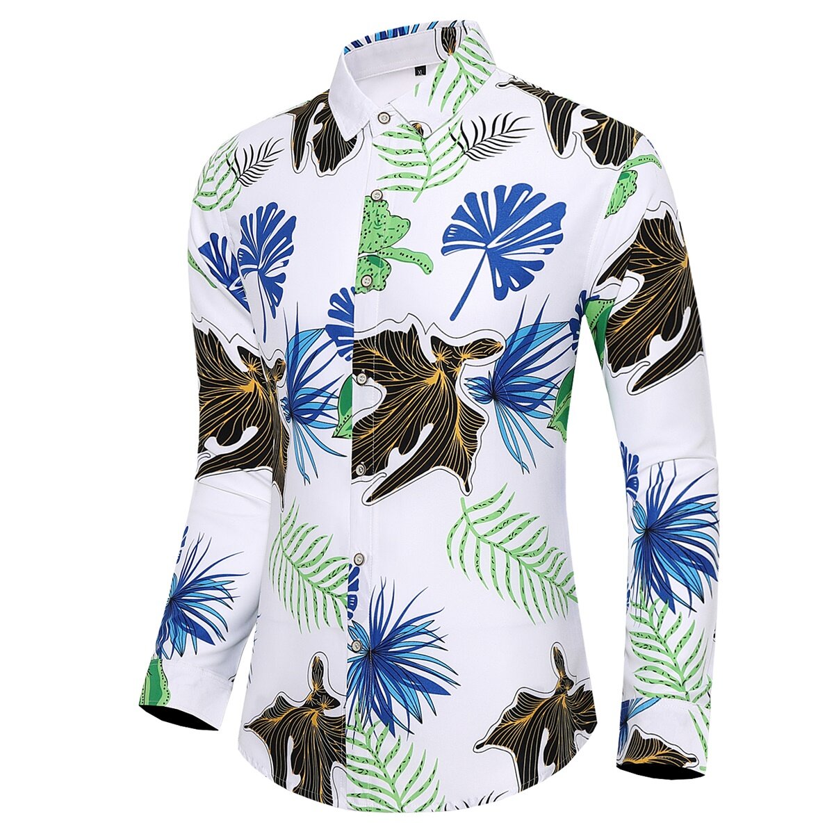 Youthup Mens Regular Fit Long Sleeve Leaves Print Plus Size Shirts