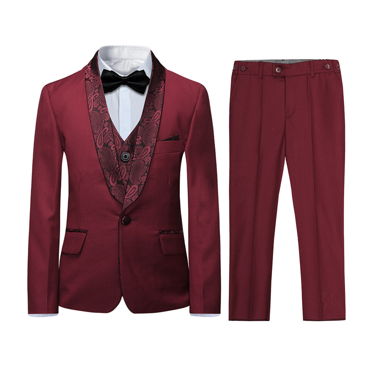 Youthup Boys 3Pce Formal Business Suits Paisley Blazer and Waistcoat and Pants