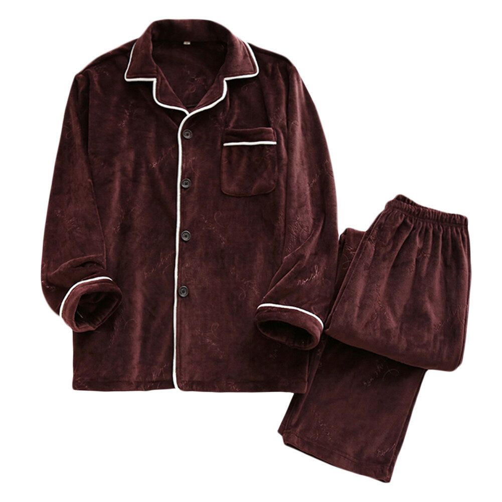 YOUTHUP Mens Nightwear Sleepwear Soft Thickened Flannel 2 Piece Pyjama Set