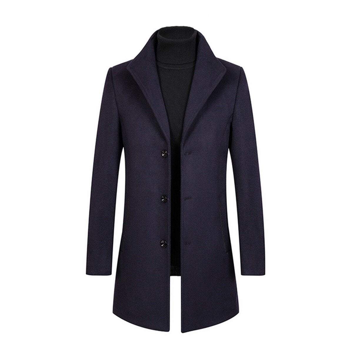 Youthup Mens Wool Blend Casual Overcoat Single Breasted Coat