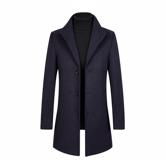 Youthup Mens Wool Blend Casual Overcoat Single Breasted Coat