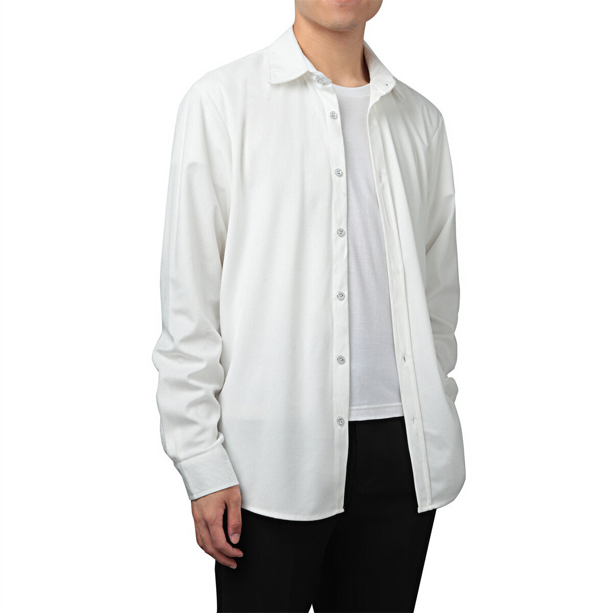 YOUTHUP Mens Casual Corduroy Shirt Long Sleeve Slim Lapel Padded Top