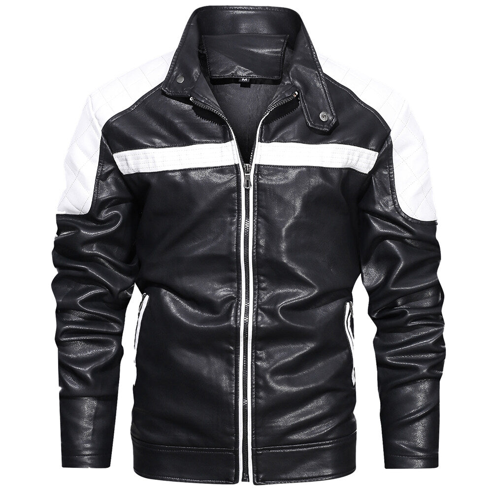 YOUTHUP Mens Motorcycle Race Suit  Lapel Collar Leather Jacket
