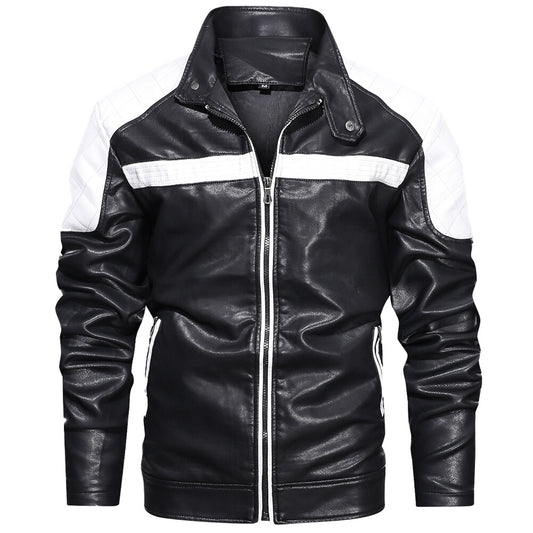YOUTHUP Mens Motorcycle Race Suit  Lapel Collar Leather Jacket