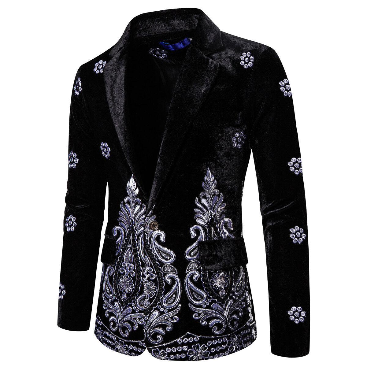 Youthup Mens Velvet Embroidered Jacket Show Party Evening Suit Blazer