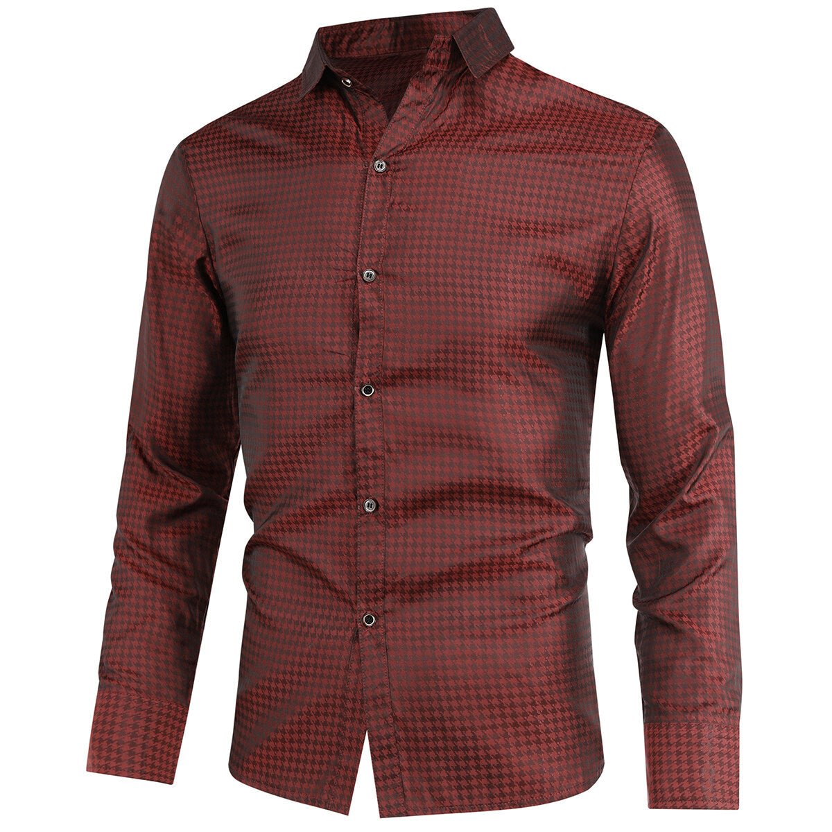 Youthup Mens Houndstooth Pattern Print Formal Shirt