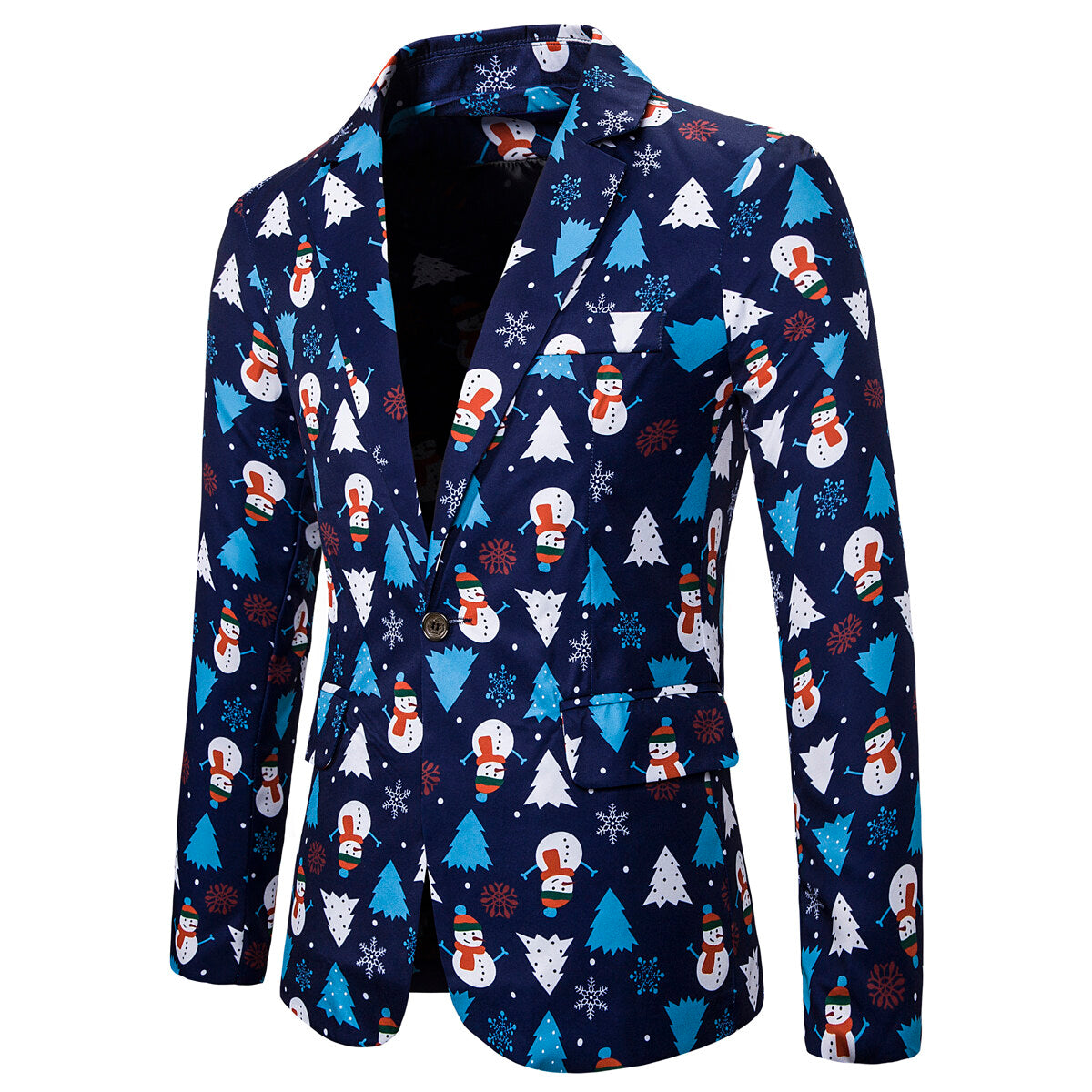 Youthup Mens Christmas Snowman Printed Jacket Suit Blazer