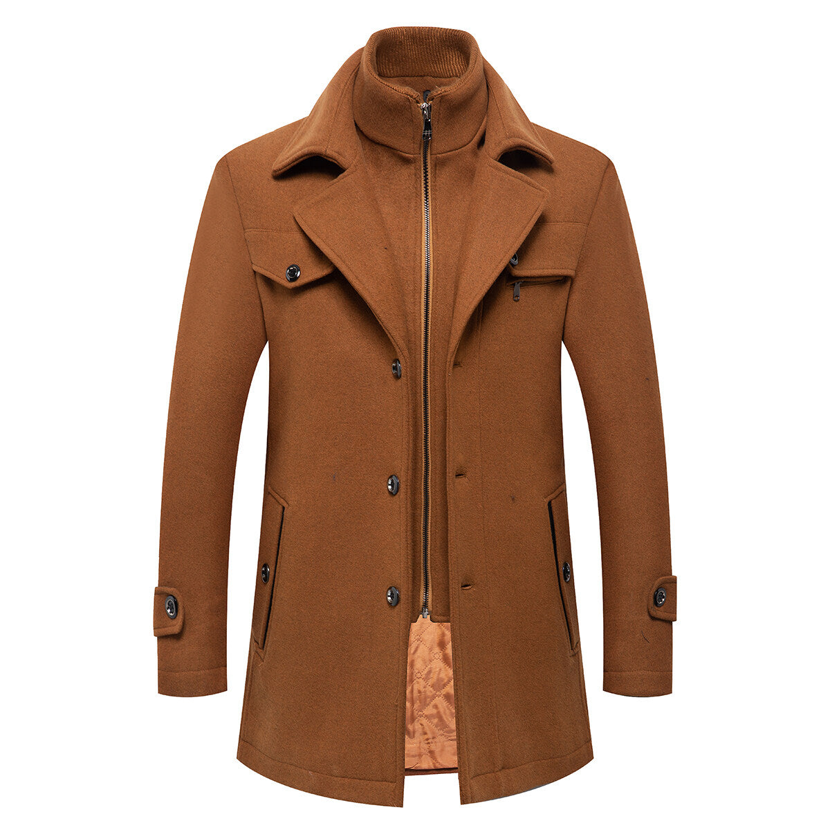 Youthup Mens Lapel Double Collar Slim Fit Wool Pea Coat