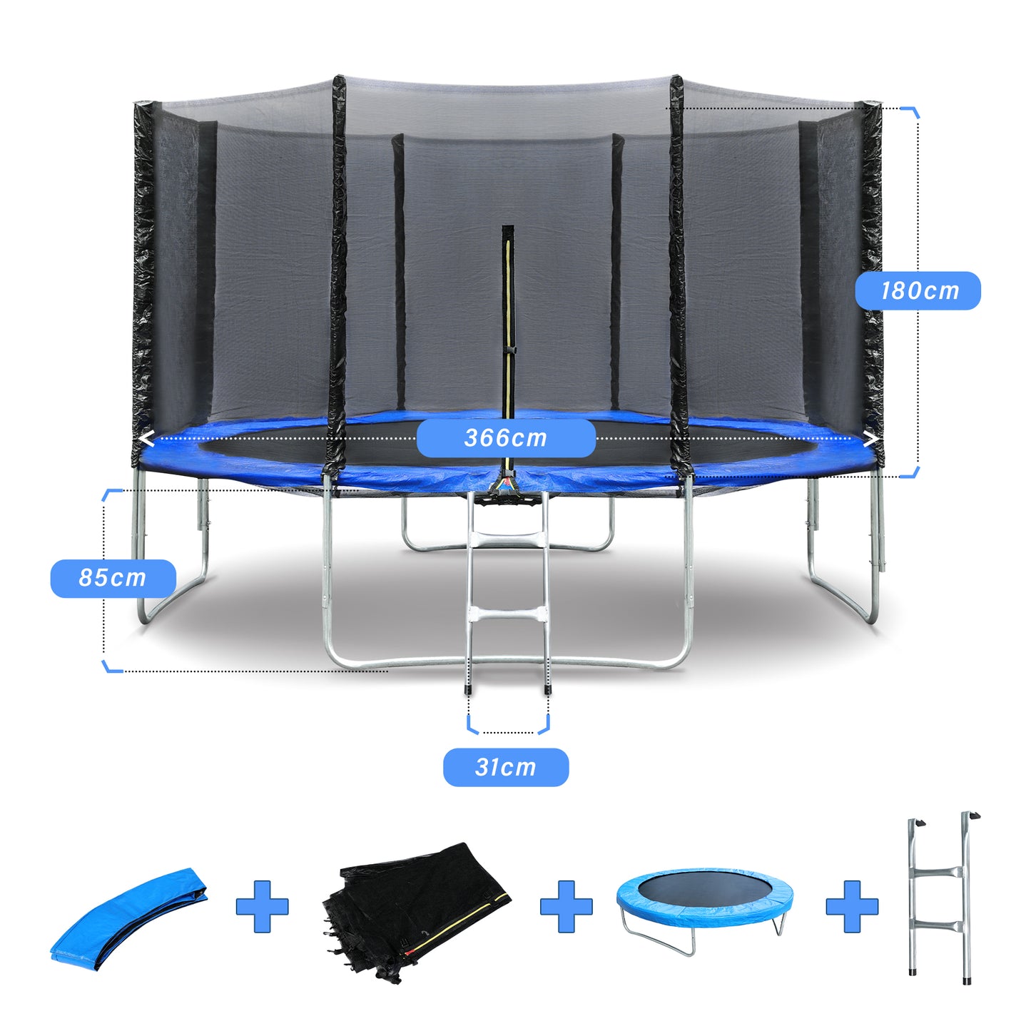 Trampolim Ø 366cm trampolim de jardim com rede de segurança combinação de escada trampolim resistente a UV à prova d'água ao ar livre para crianças