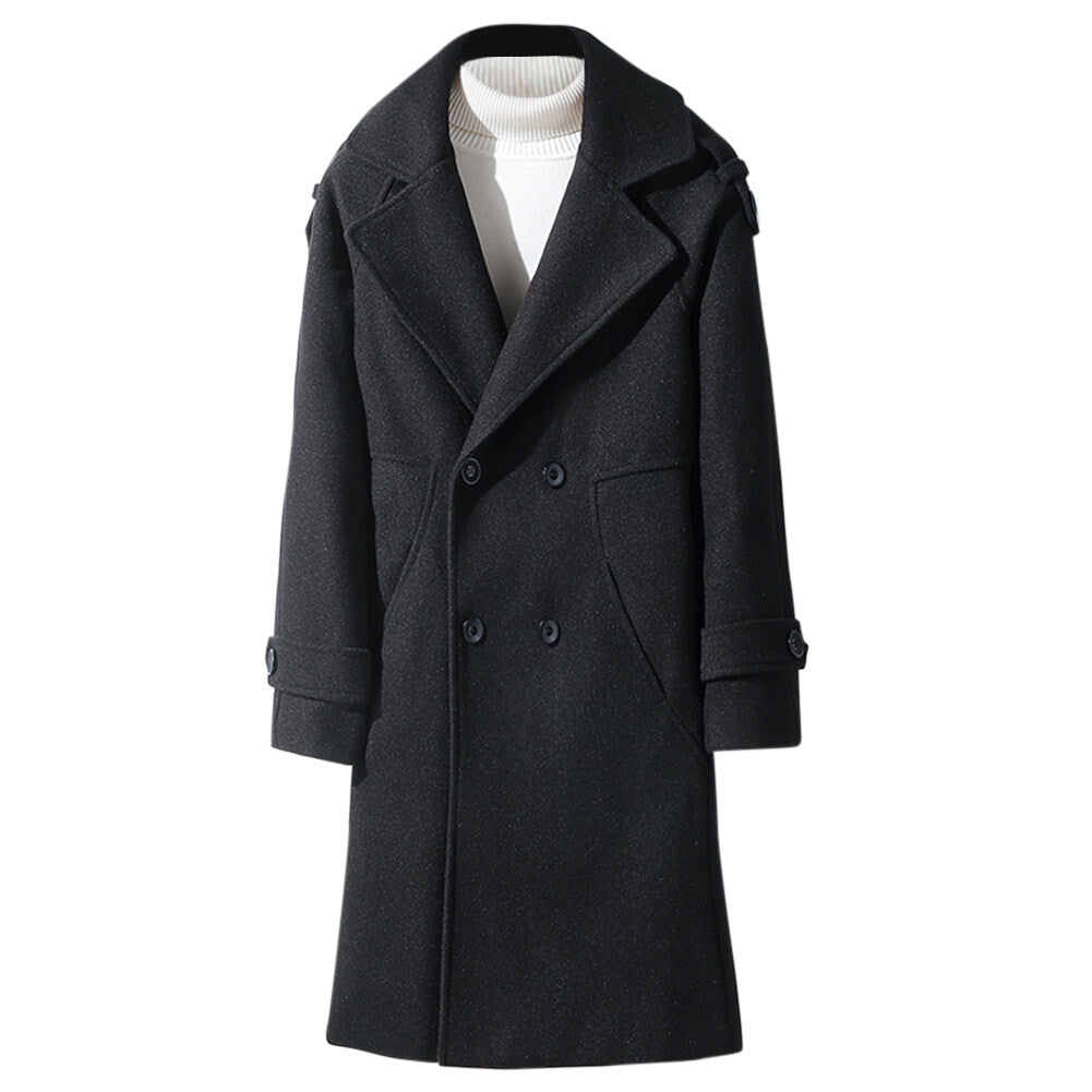 Youthup Unisex Solid Color Lapel Button Pocket Trench Dust Overcoat