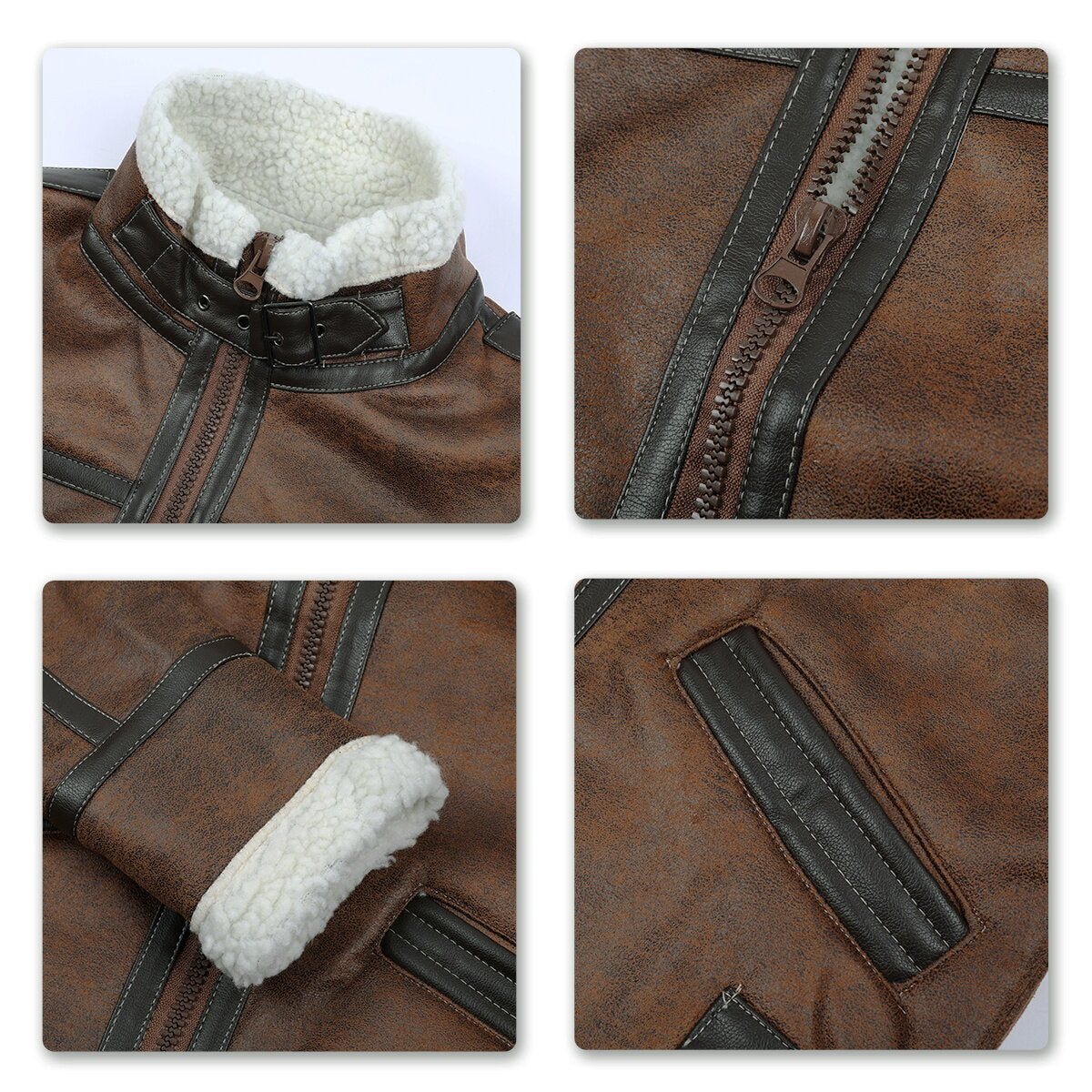 Youthup Mens Winter Slim Fit PU Faux Leather Jacket