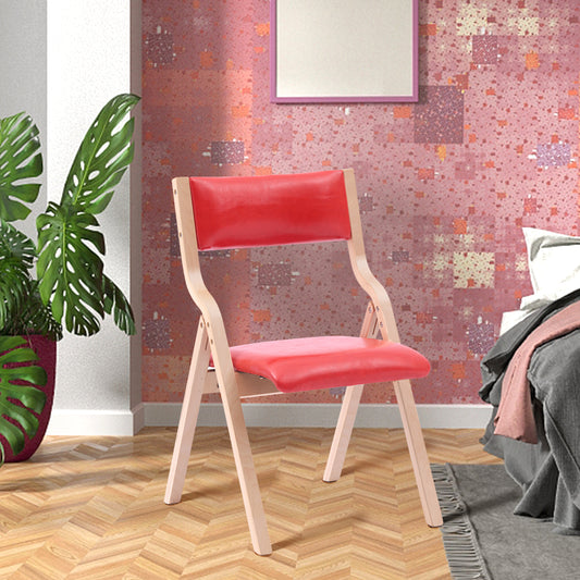 Lot de 2 Chaises Pliantes , Assise rembourrée en Cuir+Jambes en Bois Massif pour Salle à Manger, Salon, Balcon 48x42x80cm Rouge