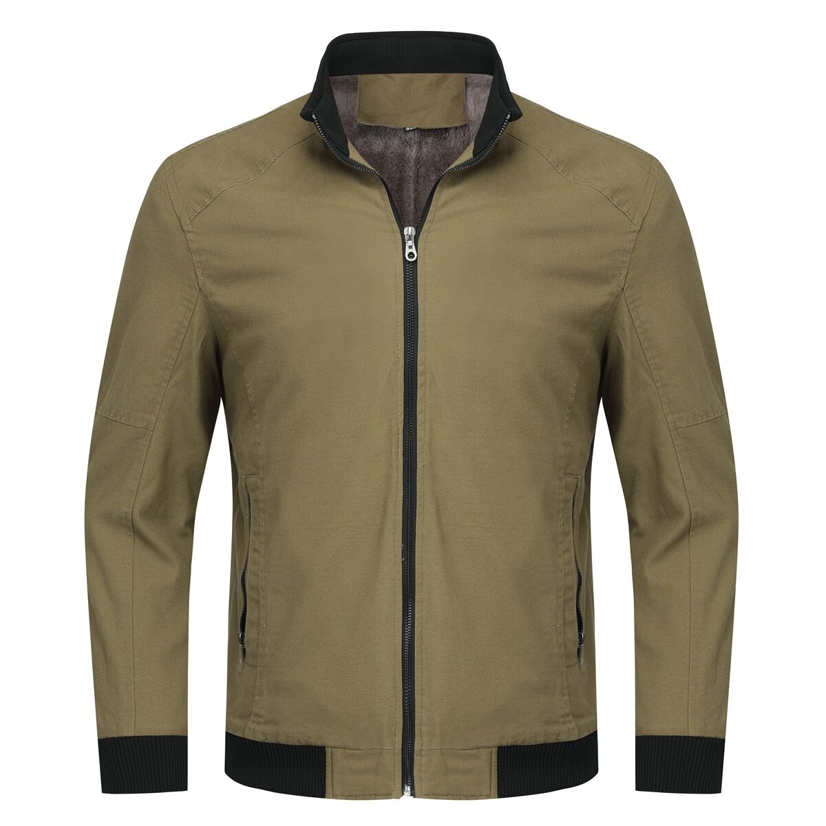 Youthup Mens Winter Stand Collar Plush Thickened Classic Zipper Jacket