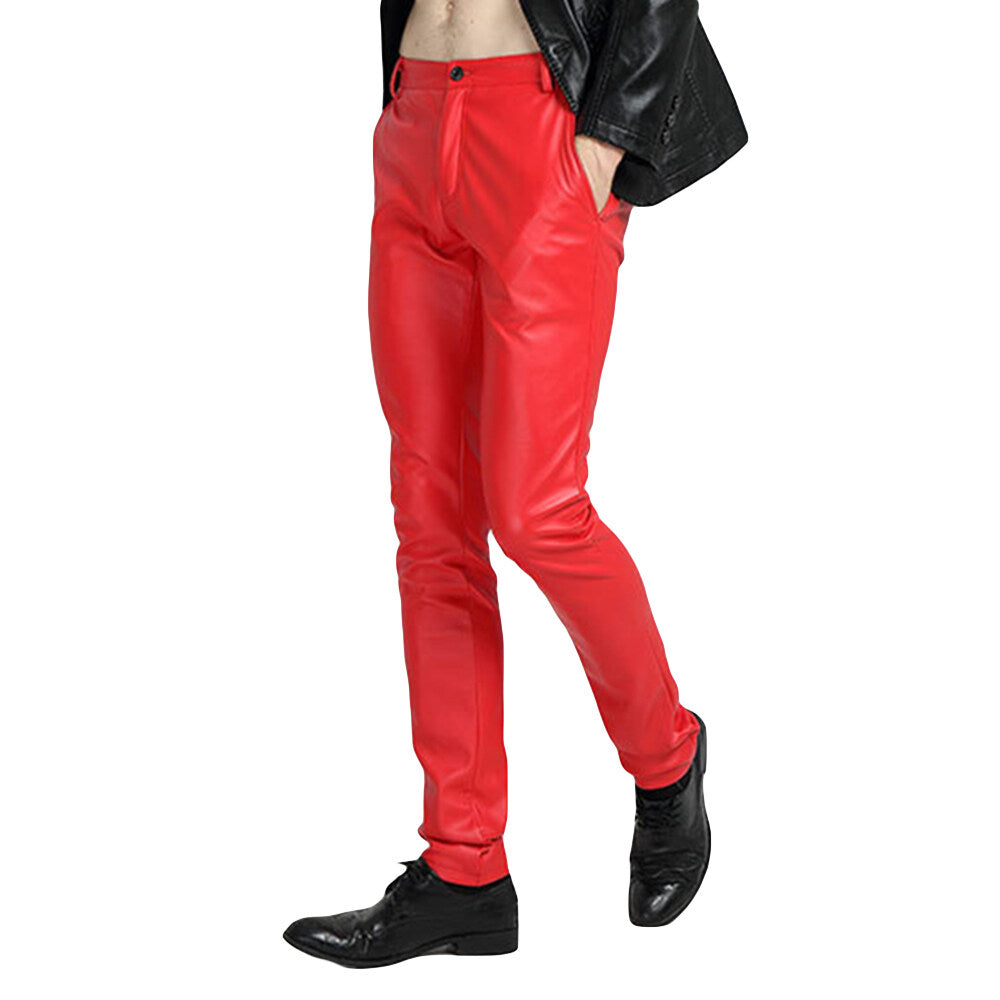 Youthup Mens Fleece-Lined Straight-Leg Leather Pants