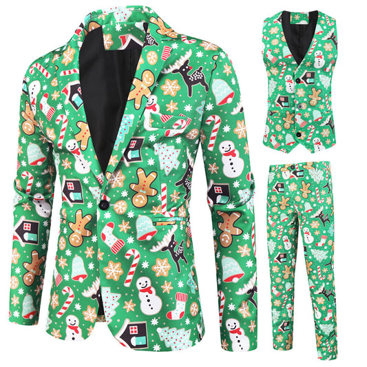 Youthup Mens Christmas Suit 3-piece Set Blazer+Vest+Trousers