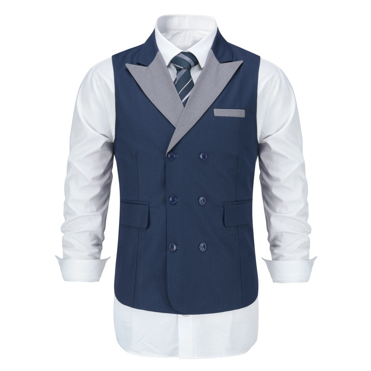 Youthup Mens Business Suit Vest Color Block Peak Collar Slim Fit Waistcoat