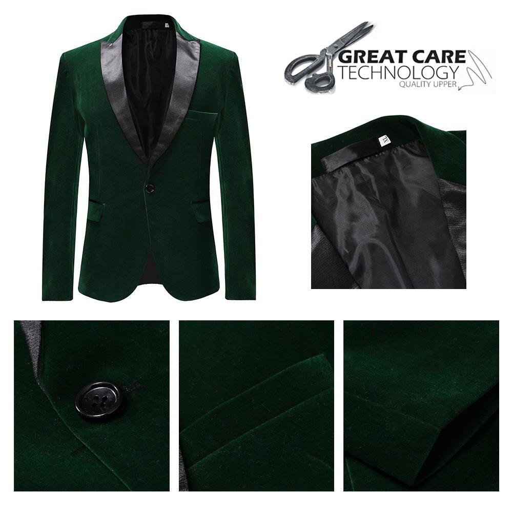 YOUTHUP Mens Party Prom Formal Peaked Lapel Velvet Dress Jacket