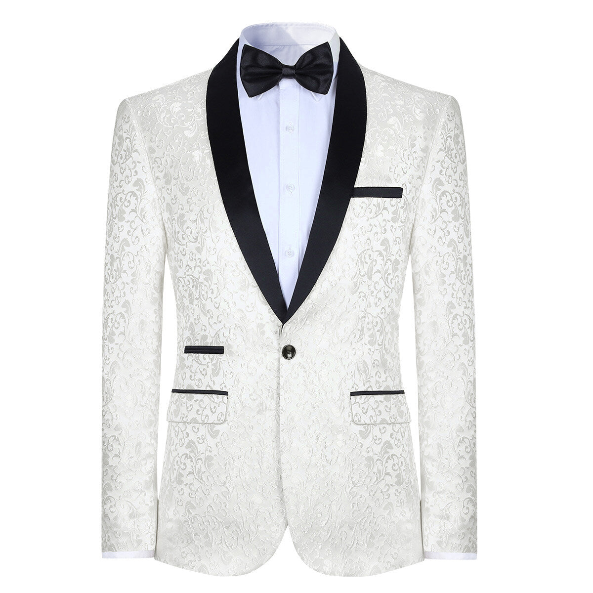 YOUTHUP Mens Formal Dress Blazer Slim Fit 1 Button Shawl Collar Printed Casual Suit Jacket