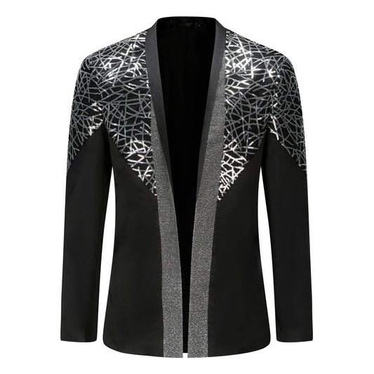 YOUTHUP Mens Party Sequin Blazer Stand Collar Casual Sparkle Suit Jacket