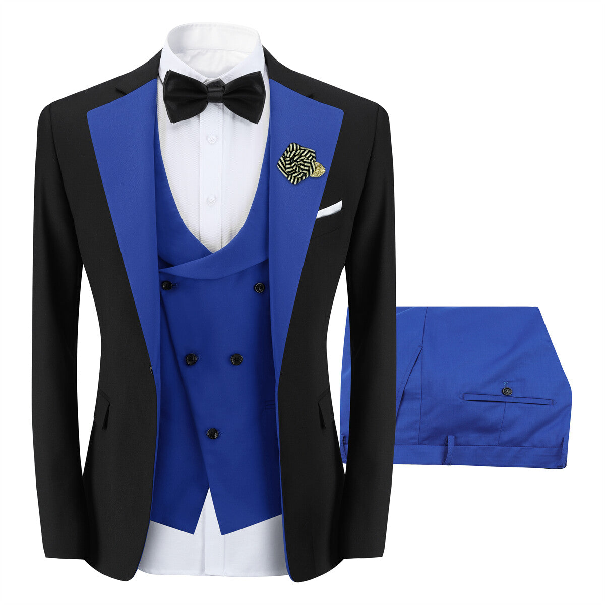 Youthup Mens 3 Piece ColorBlock Suits Dress Wedding Party Blazer and Waistcoat and Pants