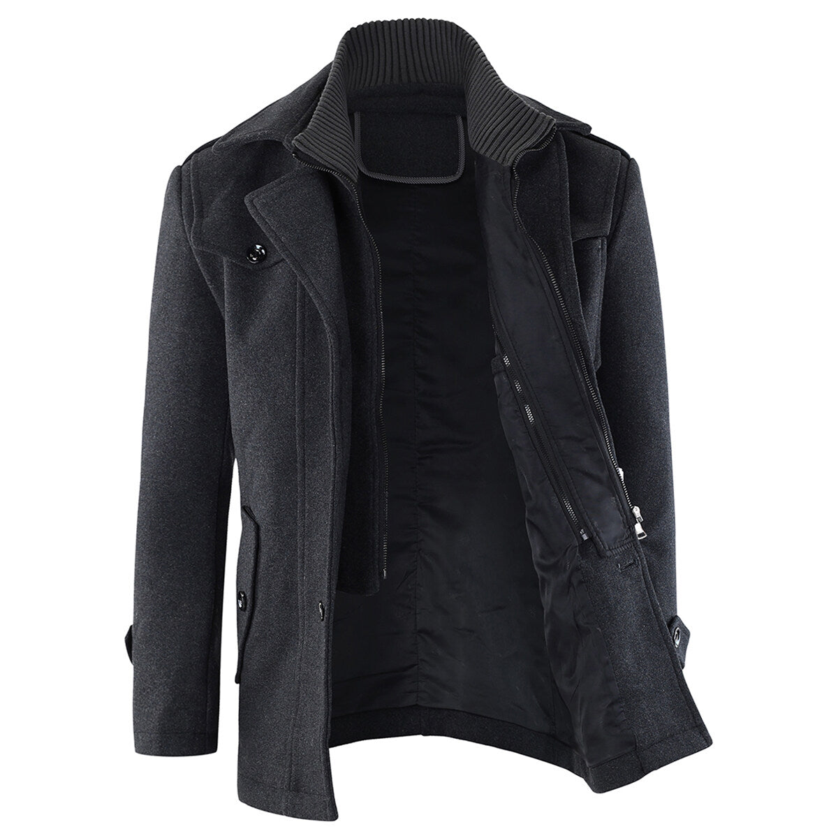 Youthup Mens Double Collar Pocket Pea Coat
