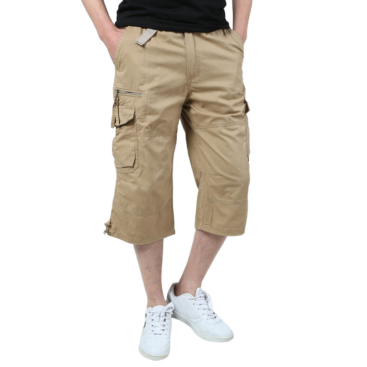 Youthup Mens Multi-Pocket Cargo Cropped Pants