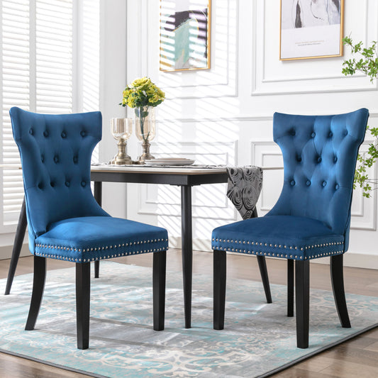 Lot de 2 Chaise de Salle a Manger Capitonnées en Velours, Chaise Confortable avec Rembourrage Épais et Pieds en Bois d'Hévéa,Bleu