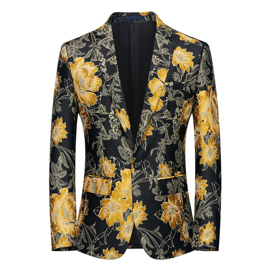 YOUTHUP Mens Luxury Dress Blazer Floral Print One Button for Party