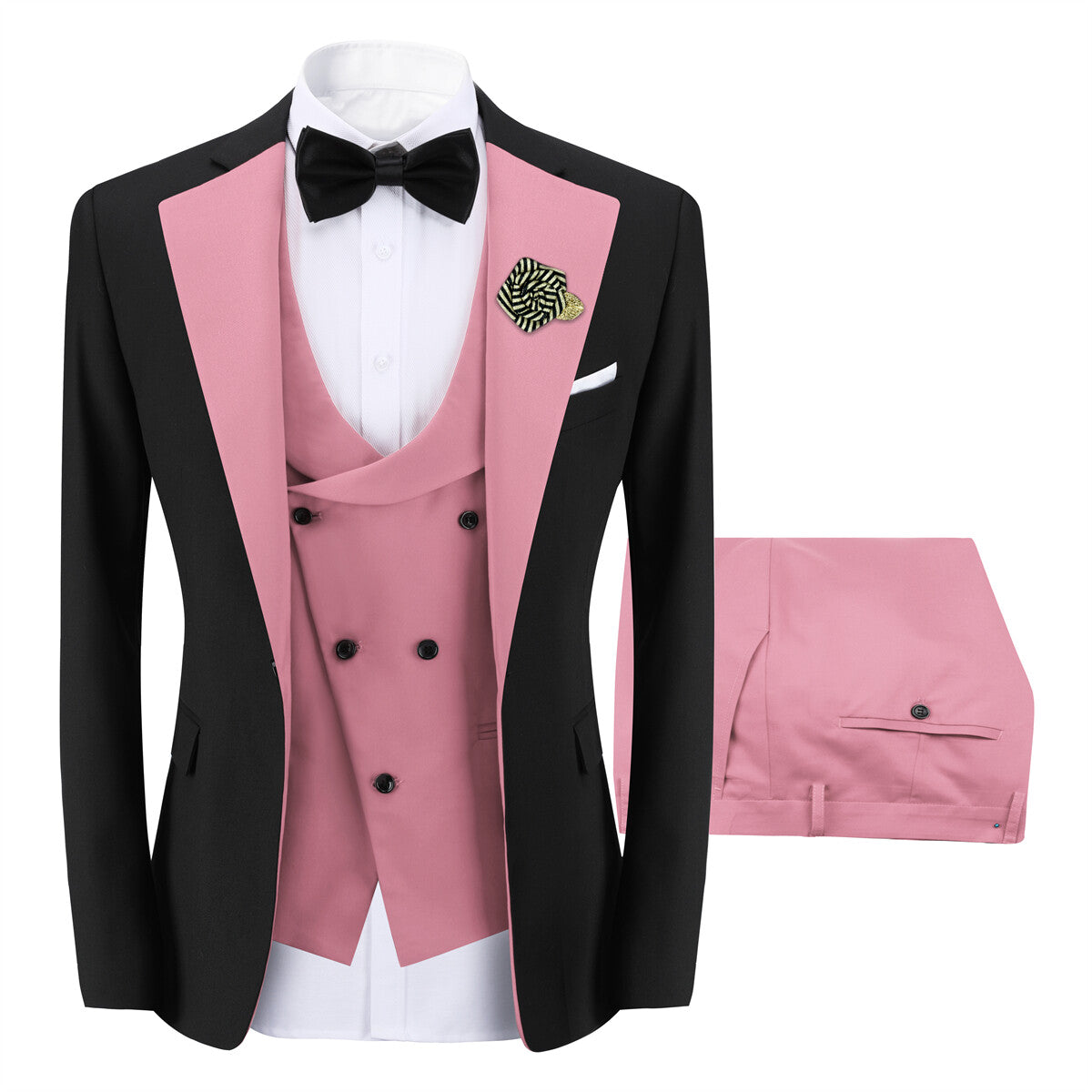 Youthup Mens 3Pce ColorBlock Dress Suits Wedding Blazer and Vest and Pants