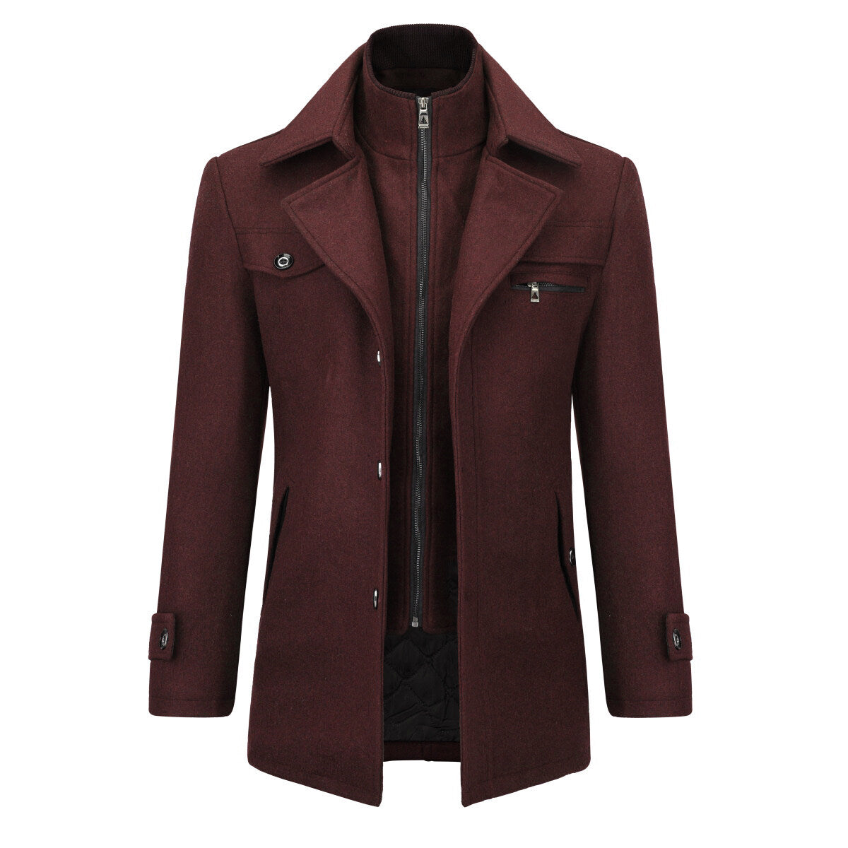 Youthup Mens Thickened Double Collar Casual Wool Pea Coat