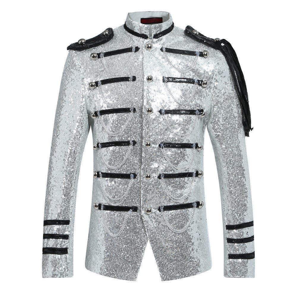 Youthup Mens Sequin Dress Epaulets Tassel Honor Guard Coat