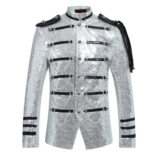 Youthup Mens Sequin Dress Epaulets Tassel Honor Guard Coat