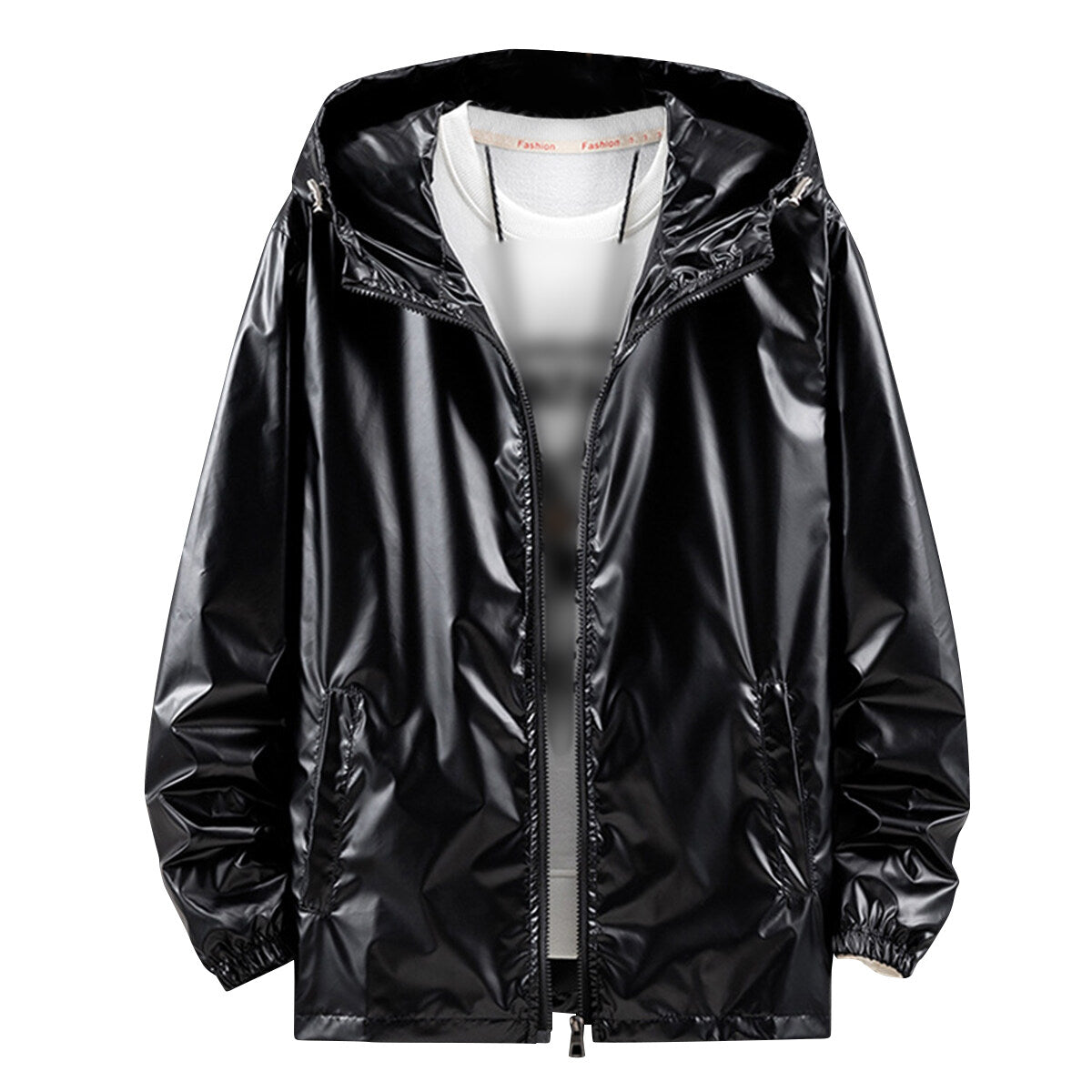 YOUTHUP Mens Shiny Reflective Hooded Jacket Athleisure Party Sports Casual Coat