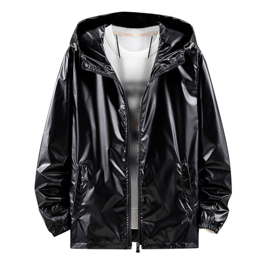 YOUTHUP Mens Shiny Reflective Hooded Jacket Athleisure Party Sports Casual Coat