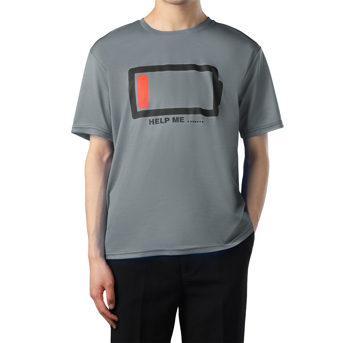 Youthup Mens T-Shirts HELP ME Funny Low Battery Humor Tee