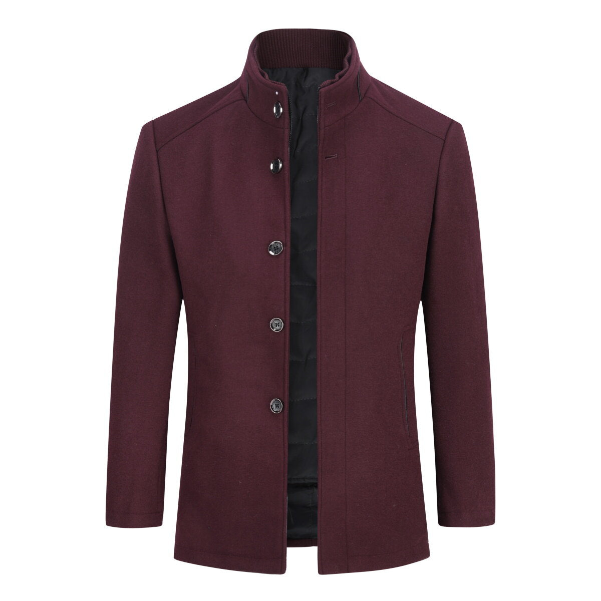Youthup Mens Single Breasted Slim Fit Wool Coat And Thickened Vest