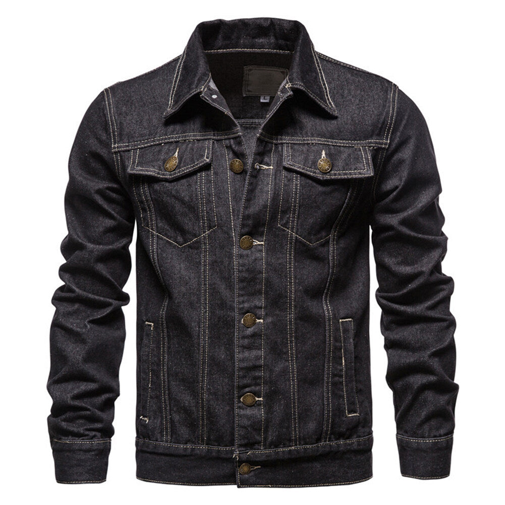 Youthup Mens Classic Lapel Button Denim Jacket