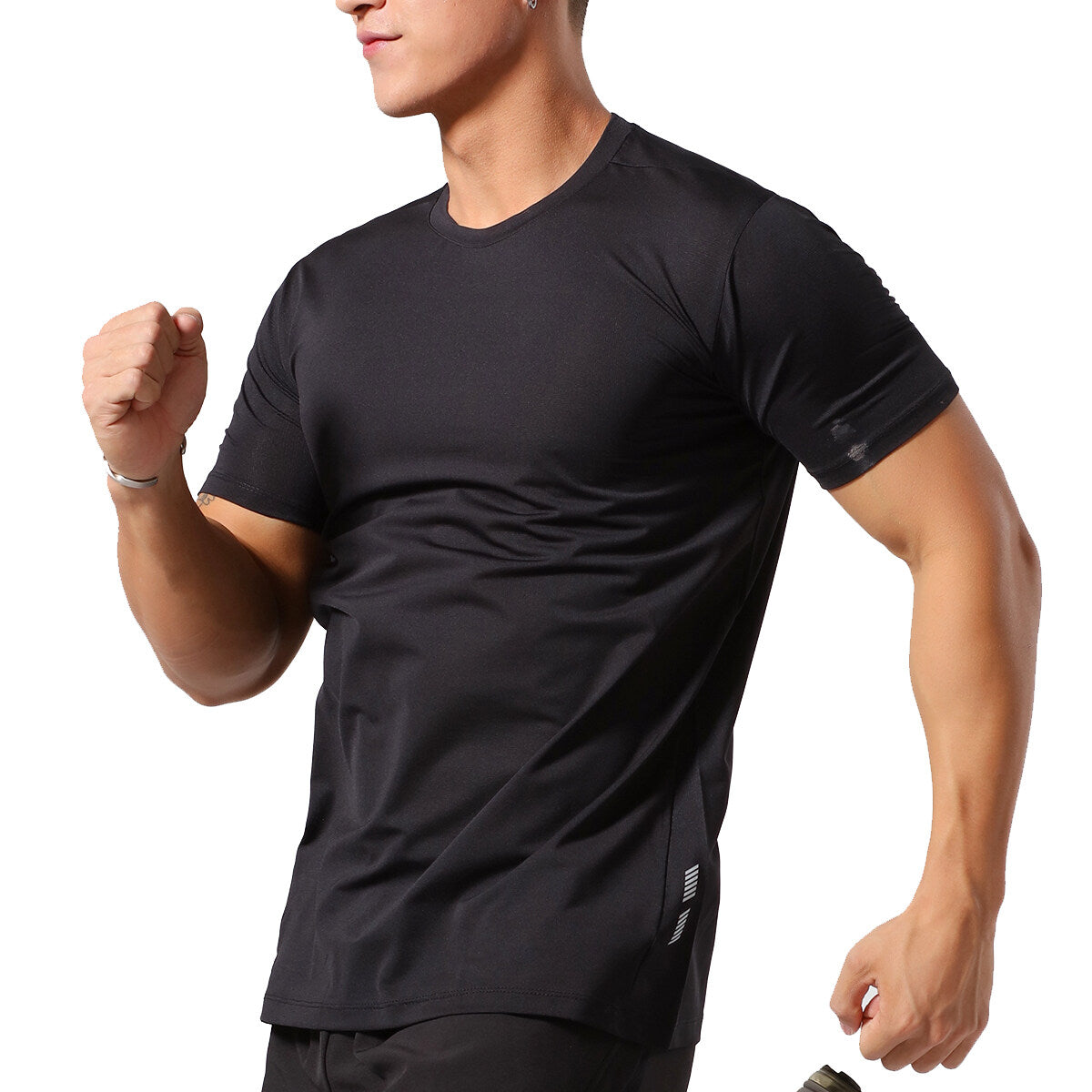 YOUTHUP Mens Sports T-Shirt Quick Dry Round Neck Solid Color Stretch Short Sleeve