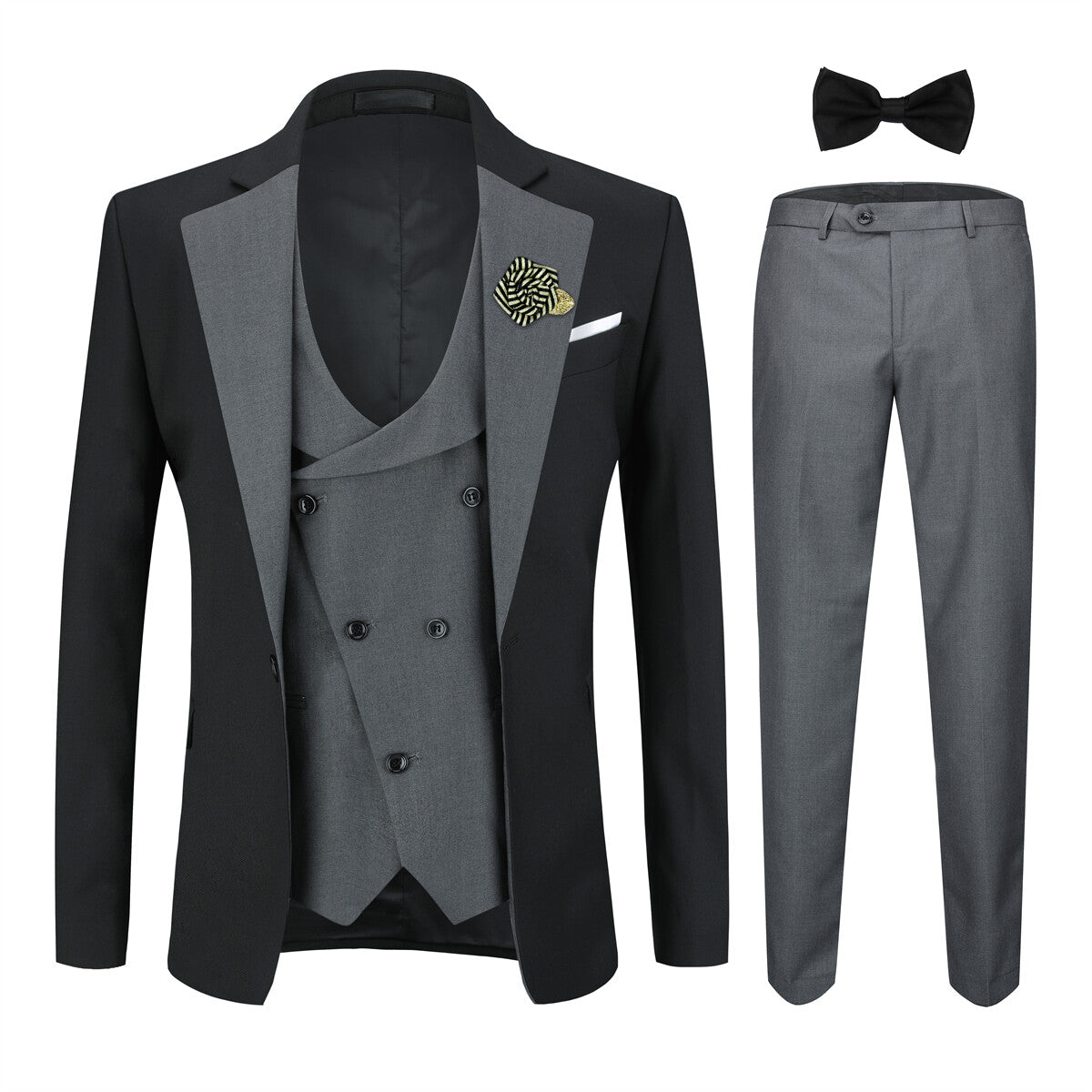 Youthup Mens 3Pce ColorBlock Dress Suits Wedding Blazer and Vest and Pants