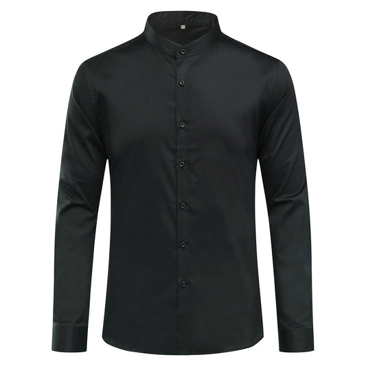 Youthup Mens Business Work Cotton Stand Collar Slim Long Sleeve Button Down Shirt