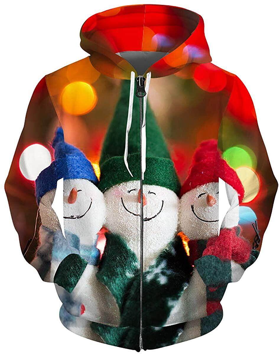 Youthup Christmas Snowman Print Zip Sweatshirt
