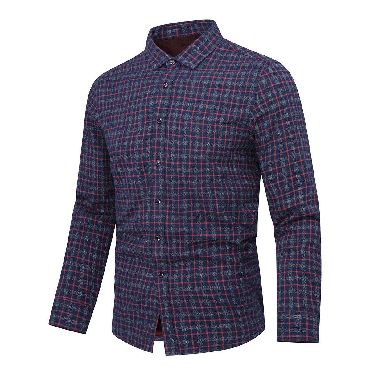 Youthup Mens Plus Fleece Pocket Casual Long Sleeves Color Block Shirt
