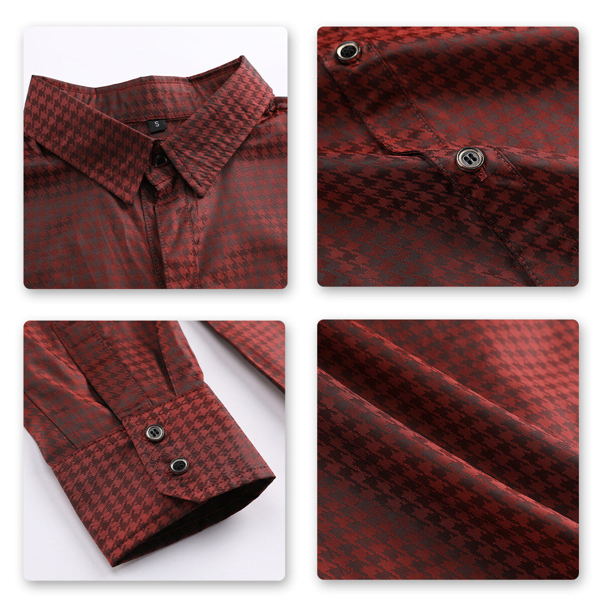Youthup Mens Houndstooth Pattern Print Formal Shirt
